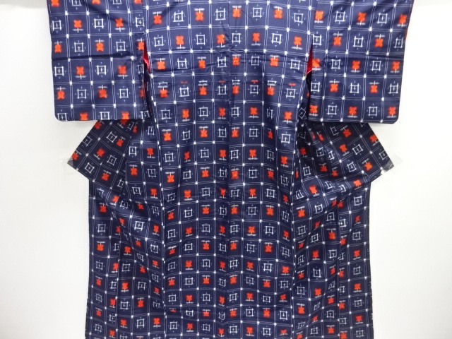 JAPANESE KIMONO / YONEZAWA TSUMUGI / ENSEMBLE / WOVEN ABSTRACT CAMELLIA